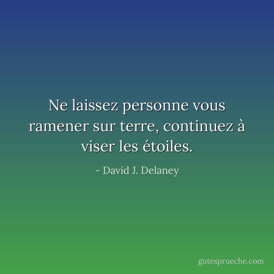 Ne laissez personne vous ramener sur terre, continuez à viser les étoiles. - David J. Delaney
