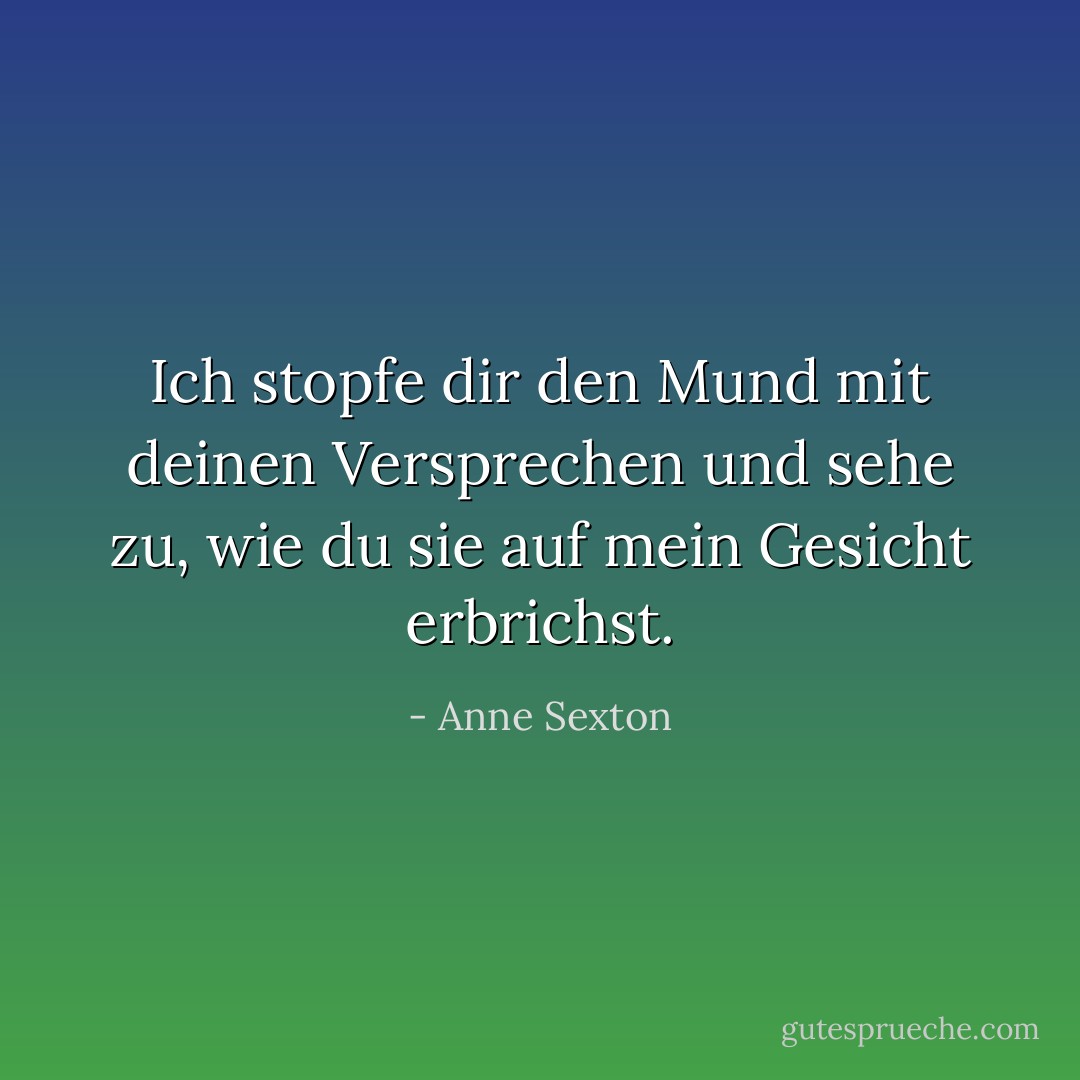 Ich stopfe dir den Mund mit deinen<br />Versprechen und sehe zu, wie du sie auf mein Gesicht erbrichst. - Anne Sexton<