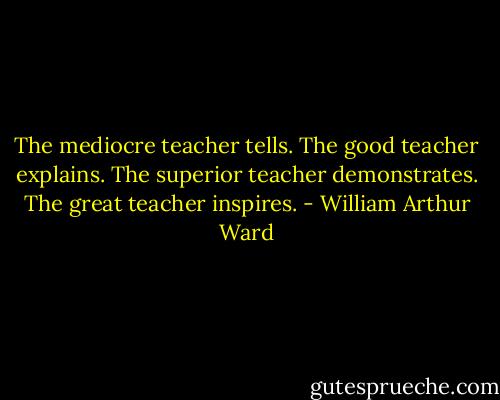 The mediocre teacher tells. The good teacher explains. The superior teacher demonstrates. The great teacher inspires. - William Arthur Ward