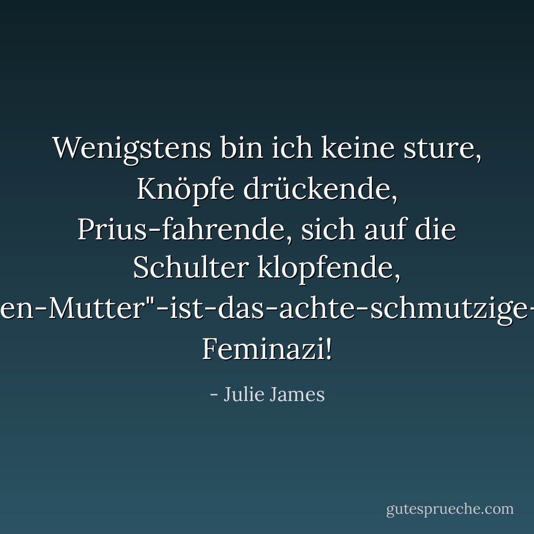 Wenigstens bin ich keine sture, Knöpfe drückende, Prius-fahrende, sich auf die Schulter klopfende, "Zu-Hause-Bleiben-Mutter"-ist-das-achte-schmutzige-Wort-denkende Feminazi! - Julie James<