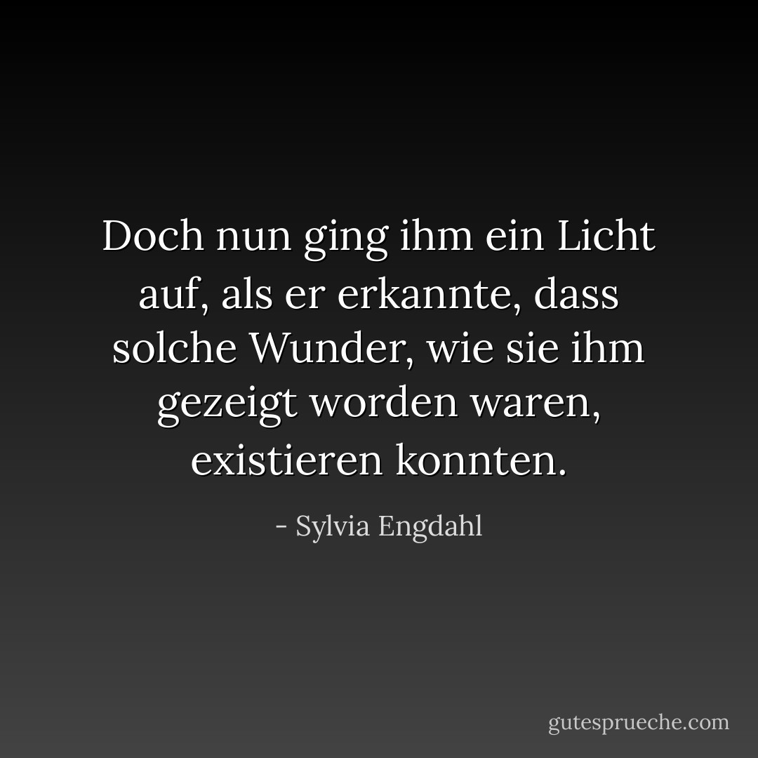 Doch nun ging ihm ein Licht auf, als er erkannte, dass solche Wunder, wie sie ihm gezeigt worden waren, existieren konnten. - Sylvia Engdahl<