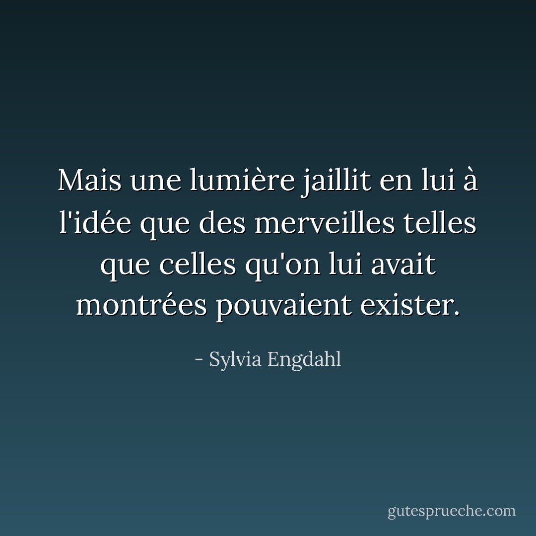 Mais une lumière jaillit en lui à l'idée que des merveilles telles que celles qu'on lui avait montrées pouvaient exister. - Sylvia Engdahl