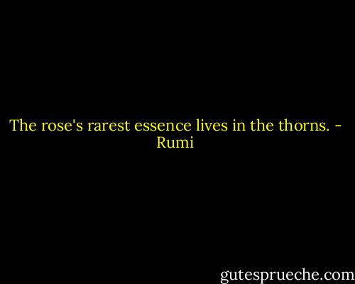 The rose's rarest essence lives in the thorns. - Rumi