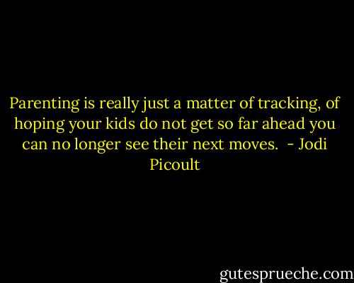 Parenting is really just a matter of tracking, of hoping your kids do not get so far ahead you can no longer see their next moves.  - Jodi Picoult