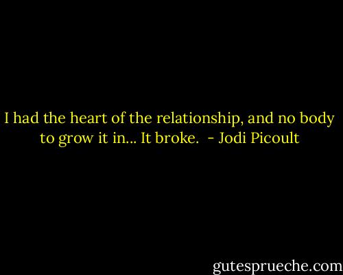 I had the heart of the relationship, and no body to grow it in... It broke.  - Jodi Picoult