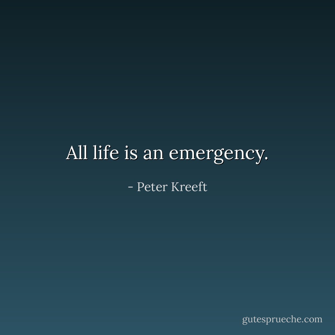 All life is an emergency. - Peter Kreeft