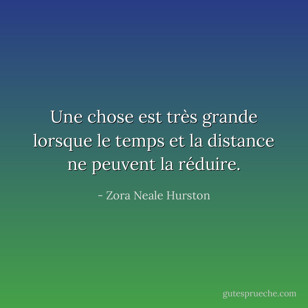 Une chose est très grande lorsque le temps et la distance ne peuvent la réduire. - Zora Neale Hurston