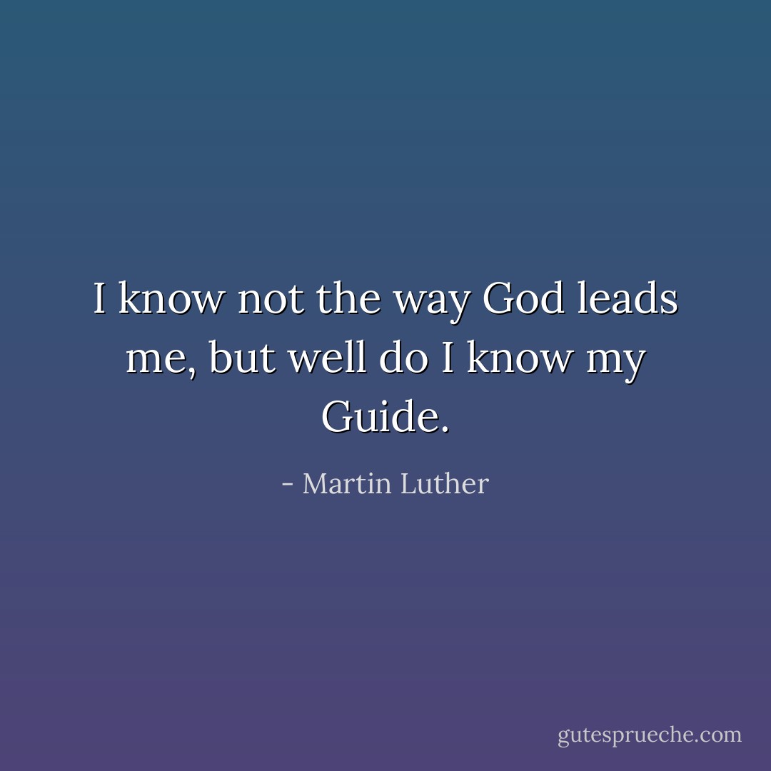 I know not the way God leads me, but well do I know my Guide. - Martin Luther