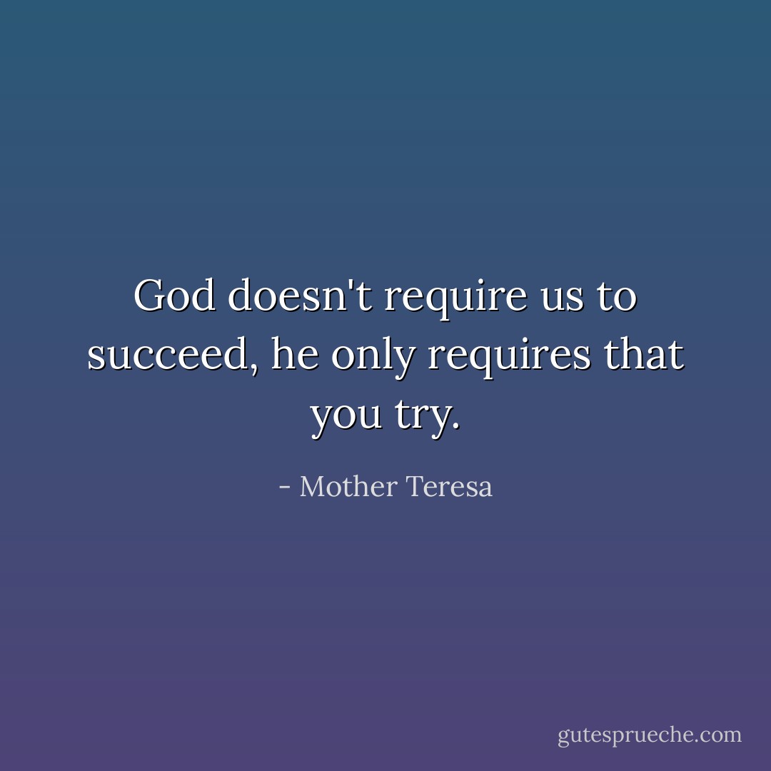 God doesn't require us to succeed, he only requires that you try. - Mother Teresa