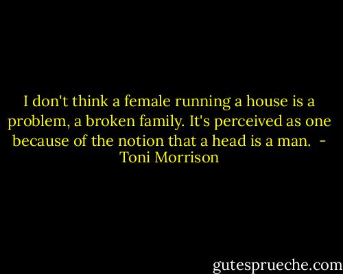 I don't think a female running a house is a problem, a broken family. It's perceived as one because of the notion that a head is a man.  - Toni Morrison