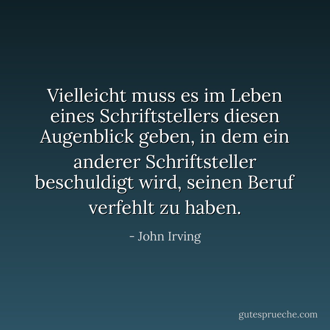 Vielleicht muss es im Leben eines Schriftstellers diesen Augenblick geben, in dem ein anderer Schriftsteller beschuldigt wird, seinen Beruf verfehlt zu haben. - John Irving
