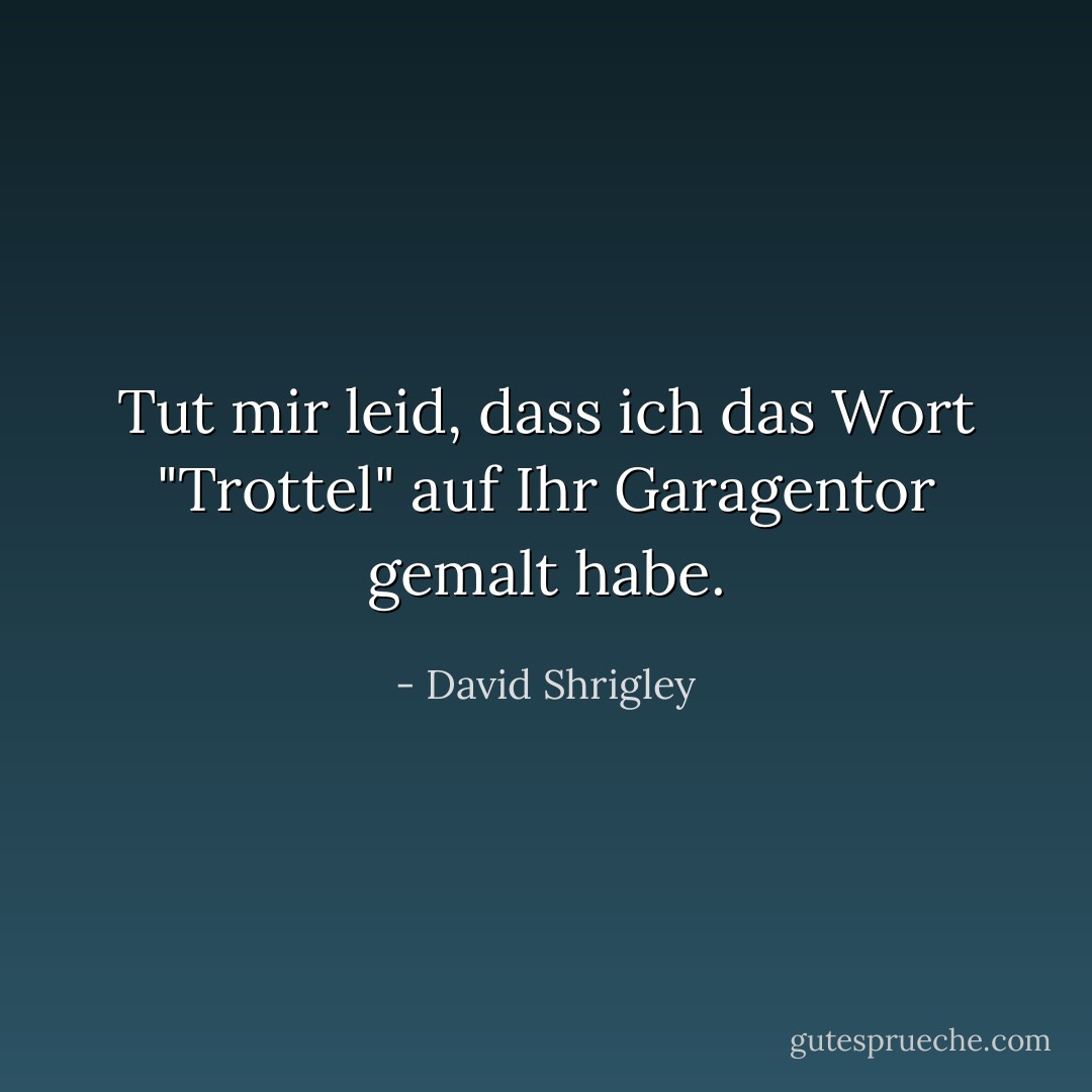Tut mir leid, dass ich das Wort "Trottel" auf Ihr Garagentor gemalt habe. - David Shrigley<