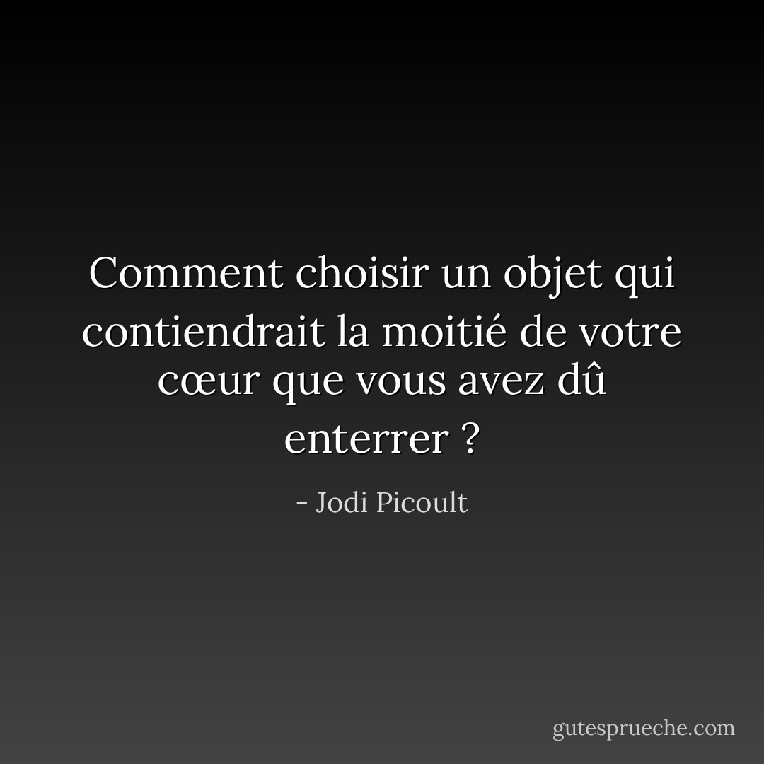 Comment choisir un objet qui contiendrait la moitié de votre cœur que vous avez dû enterrer ? - Jodi Picoult