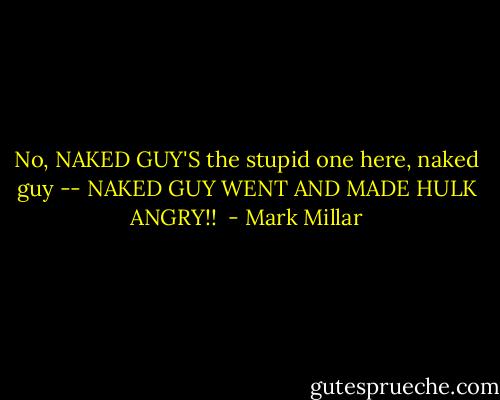 No, NAKED GUY'S the stupid one here, naked guy -- NAKED GUY WENT AND MADE HULK ANGRY!!  - Mark Millar