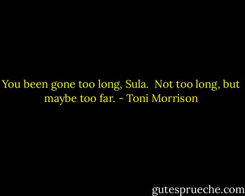 You been gone too long, Sula.<br /><br />Not too long, but maybe too far. - Toni Morrison
