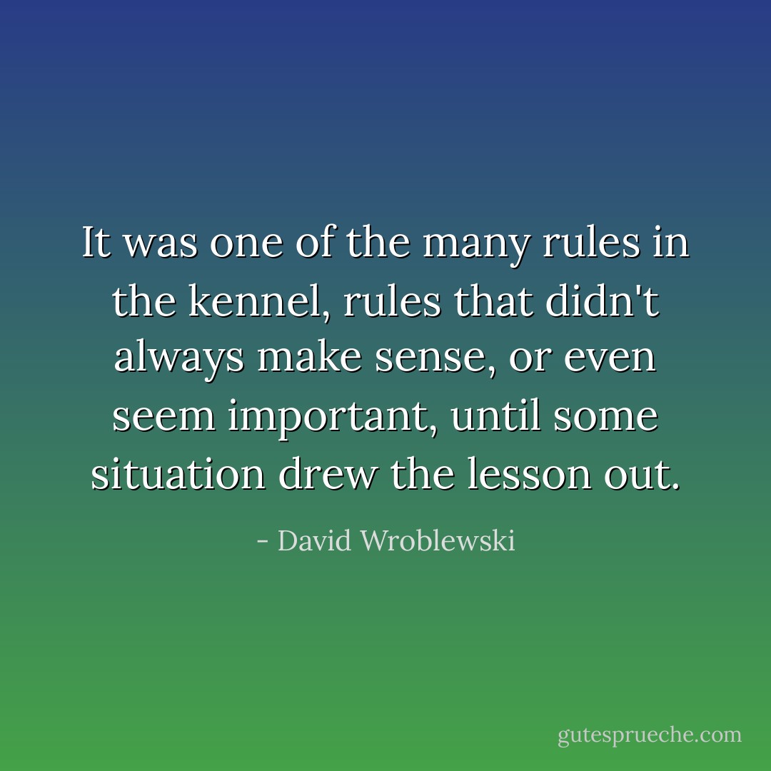 It was one of the many rules in the kennel, rules that didn't always make sense, or even seem important, until some situation drew the lesson out. - David Wroblewski
