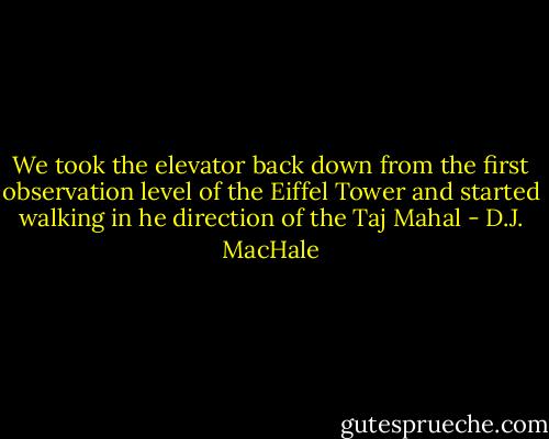 We took the elevator back down from the first observation level of the Eiffel Tower and started walking in he direction of the Taj Mahal - D.J. MacHale