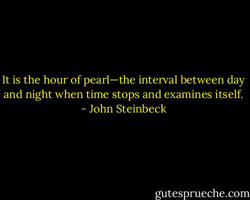 It is the hour of pearl—the interval between day and night when time stops and examines itself. - John Steinbeck