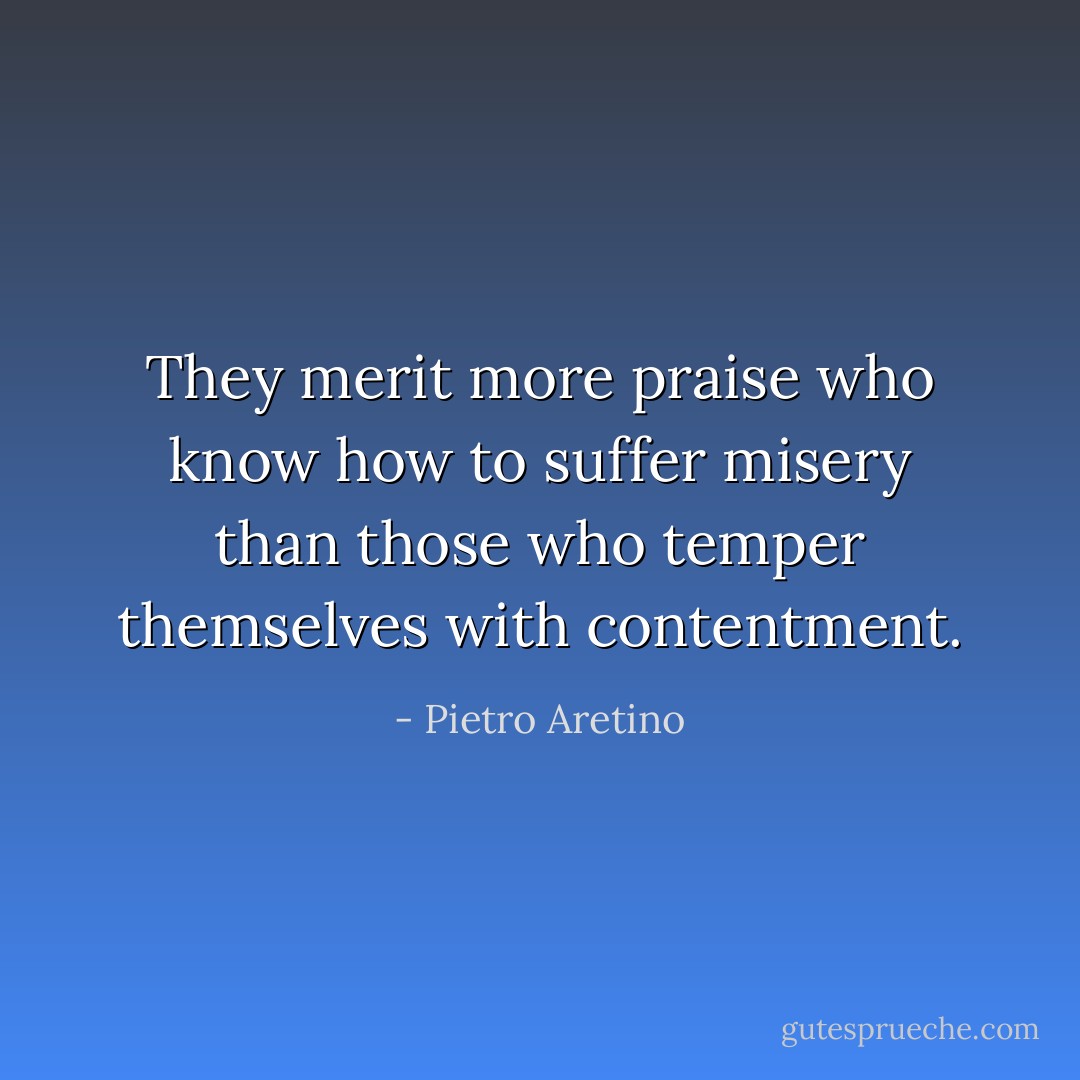 They merit more praise who know how to suffer misery than those who temper themselves with contentment. - Pietro Aretino
