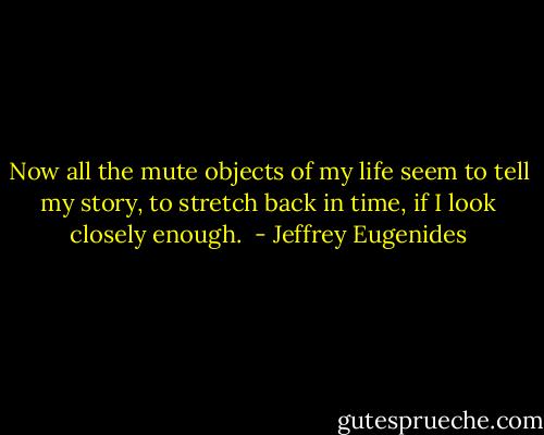 Now all the mute objects of my life seem to tell my story, to stretch back in time, if I look closely enough.  - Jeffrey Eugenides