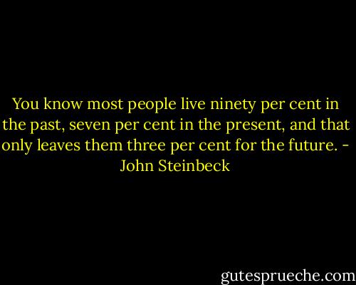 You know most people live ninety per cent in the past, seven per cent in the present, and that only leaves them three per cent for the future. - John Steinbeck