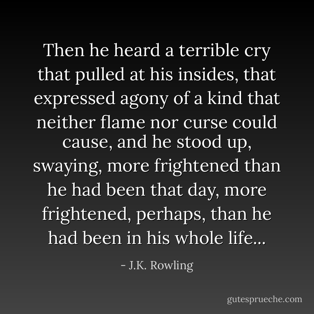 Then he heard a terrible cry that pulled at his insides, that expressed agony of a kind that neither flame nor curse could cause, and he stood up, swaying, more frightened than he had been that day, more frightened, perhaps, than he had been in his whole life... - J.K. Rowling