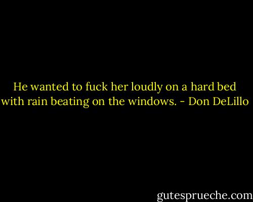 He wanted to fuck her loudly on a hard bed with rain beating on the windows. - Don DeLillo