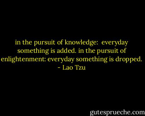 in the pursuit of knowledge: <br />everyday something is added.<br />in the pursuit of enlightenment:<br />everyday something is dropped. - Lao Tzu
