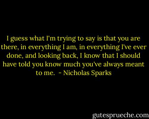 I guess what I'm trying to say is that you are there, in everything I am, in everything I've ever done, and looking back, I know that I should have told you know much you've always meant to me.  - Nicholas Sparks