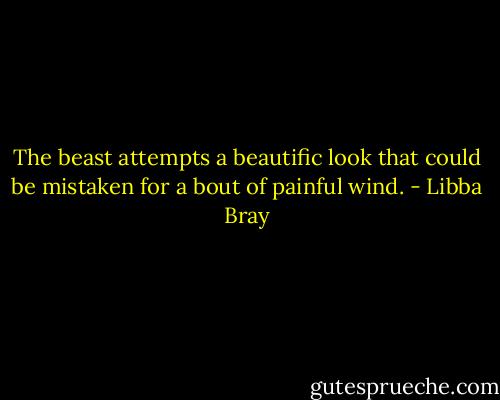 The beast attempts a beautific look that could be mistaken for a bout of painful wind. - Libba Bray