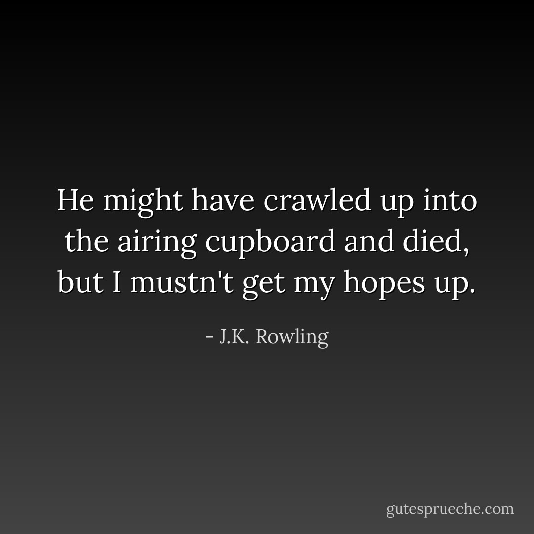 He might have crawled up into the airing cupboard and died, but I mustn't get my hopes up. - J.K. Rowling