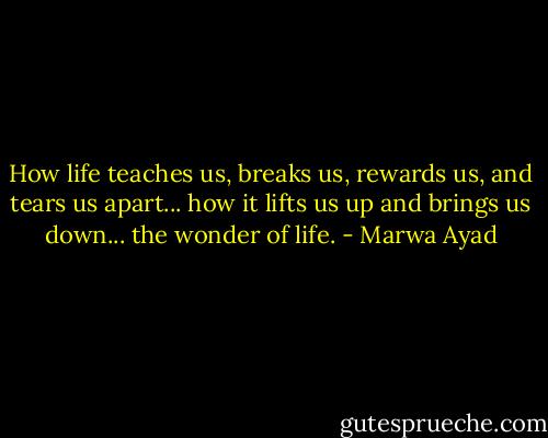 How life teaches us, breaks us, rewards us, and tears us apart... how it lifts us up and brings us down... the wonder of life. - Marwa Ayad