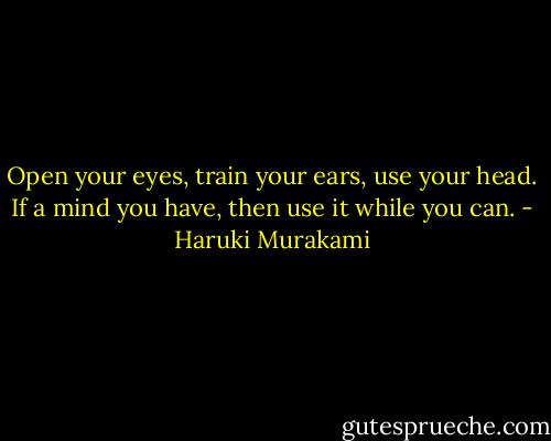 Open your eyes, train your ears, use your head. If a mind you have, then use it while you can. - Haruki Murakami
