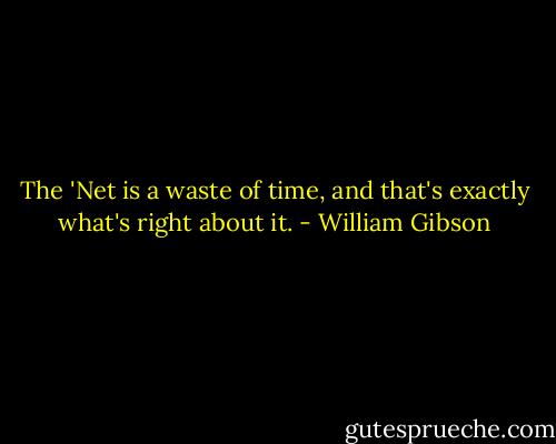 The 'Net is a waste of time, and that's exactly what's right about it. - William Gibson