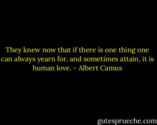 They knew now that if there is one thing one can always yearn for, and sometimes attain, it is human love. - Albert Camus