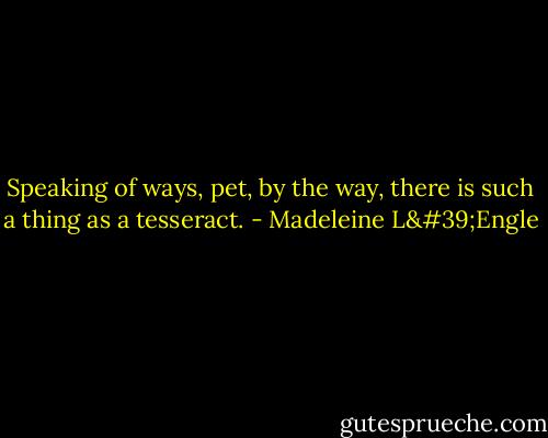 Speaking of ways, pet, by the way, there is such a thing as a tesseract. - Madeleine L'Engle