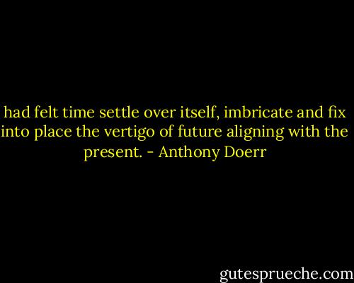 had felt time settle over itself, imbricate and fix into place the vertigo of future aligning with the present. - Anthony Doerr