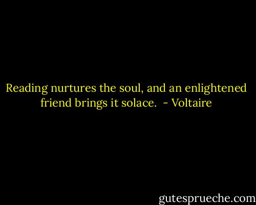 Reading nurtures the soul, and an enlightened friend brings it solace.  - Voltaire