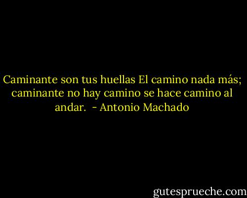 Caminante son tus huellas<br />El camino nada más;<br />caminante no hay camino<br />se hace camino al andar.<br /> - Antonio Machado