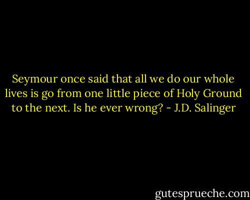 Seymour once said that all we do our whole lives is go from one little piece of Holy Ground to the next. Is he ever wrong? - J.D. Salinger