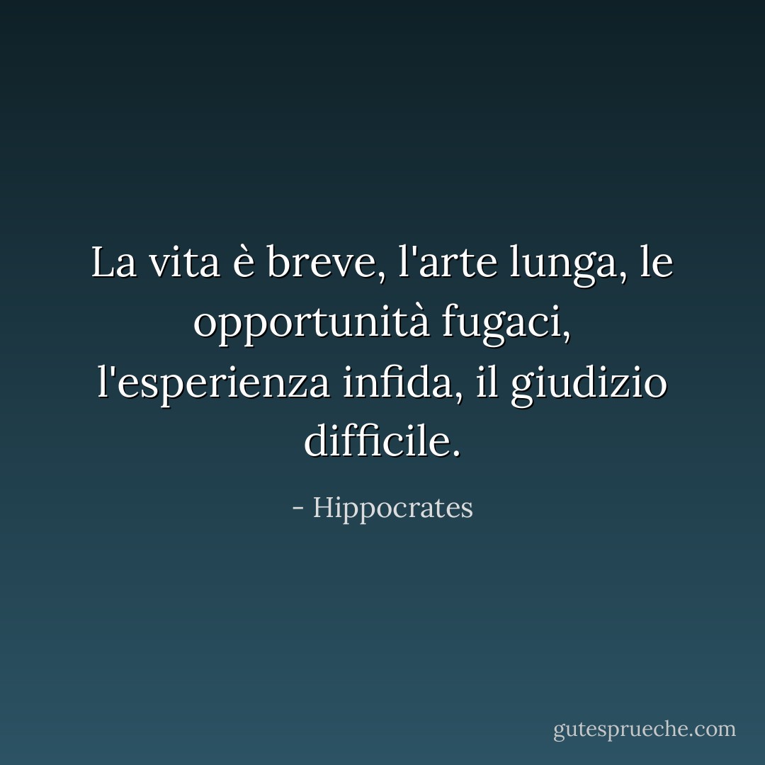 La vita è breve, l'arte lunga, le opportunità fugaci, l'esperienza infida, il giudizio difficile. - Hippocrates