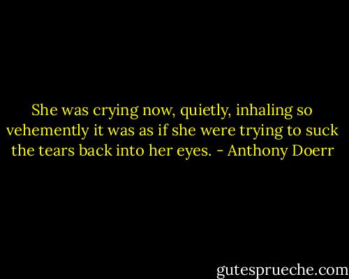 She was crying now, quietly, inhaling so vehemently it was as if she were trying to suck the tears back into her eyes. - Anthony Doerr