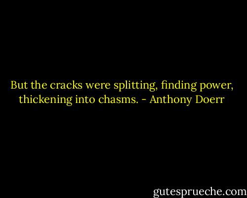 But the cracks were splitting, finding power, thickening into chasms. - Anthony Doerr