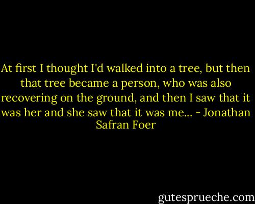 At first I thought I'd walked into a tree, but then that tree became a person, who was also recovering on the ground, and then I saw that it was her and she saw that it was me... - Jonathan Safran Foer