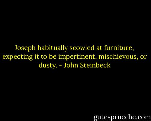 Joseph habitually scowled at furniture, expecting it to be impertinent, mischievous, or dusty. - John Steinbeck