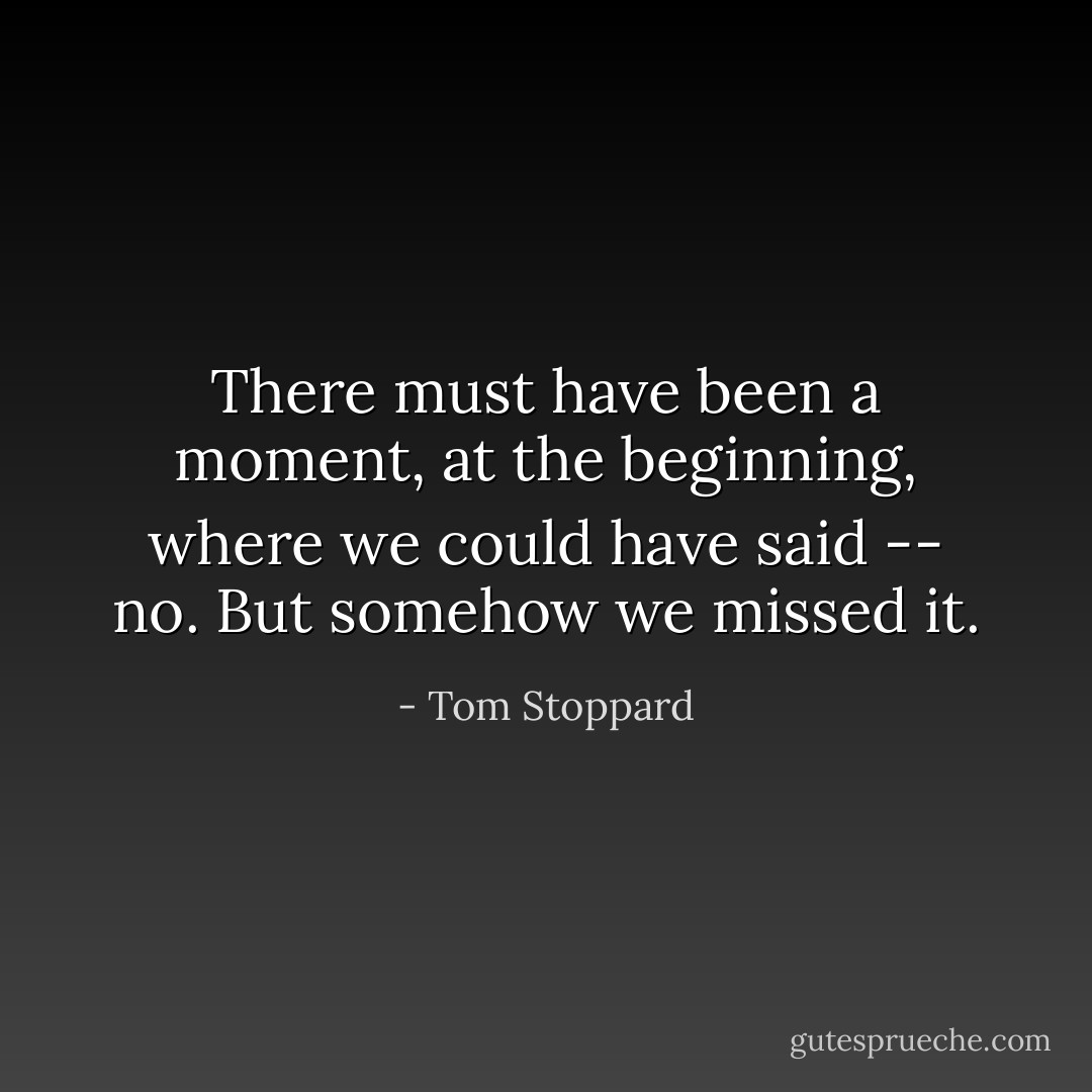 There must have been a moment, at the beginning, where we could have said -- no. But somehow we missed it. - Tom Stoppard