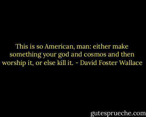 This is so American, man: either make something your god and cosmos and then worship it, or else kill it. - David Foster Wallace