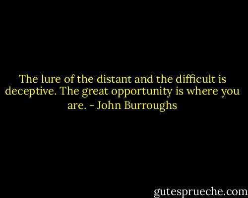 The lure of the distant and the difficult is deceptive. The great opportunity is where you are. - John Burroughs