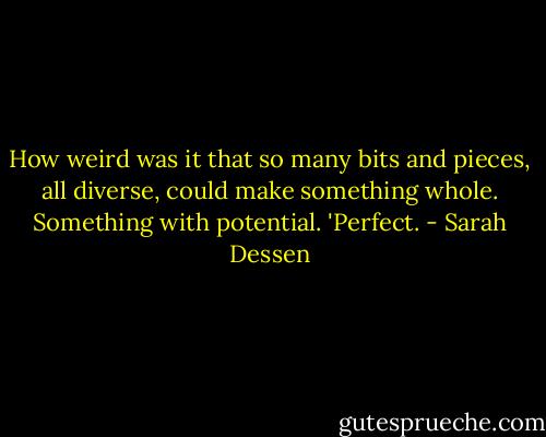 How weird was it that so many bits and pieces, all diverse, could make something whole. Something with potential. 'Perfect. - Sarah Dessen