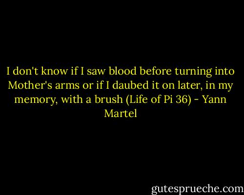 I don't know if I saw blood before turning into Mother's arms or if I daubed it on later, in my memory, with a brush (Life of Pi 36) - Yann Martel